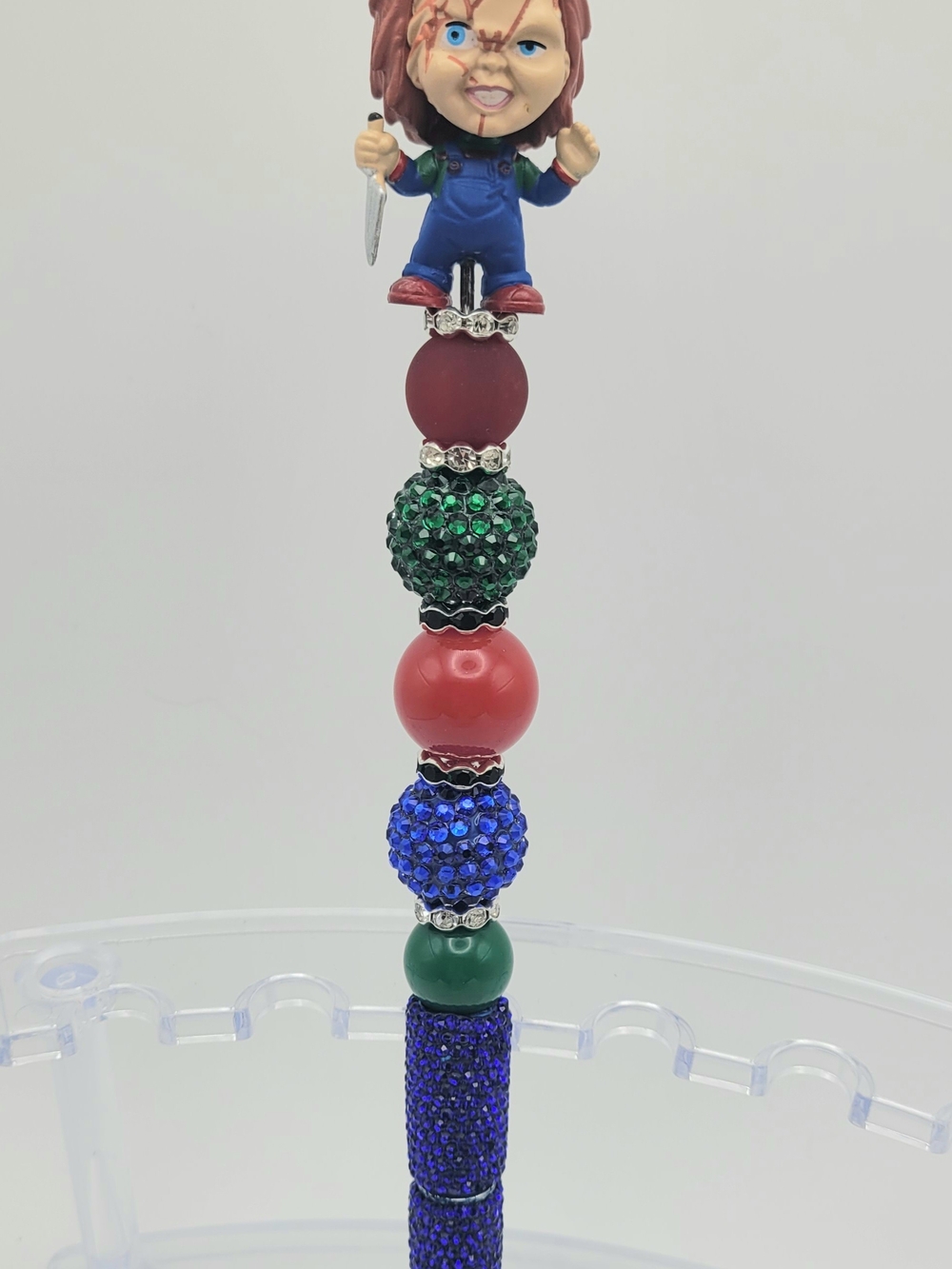 Colorful Beaded Charm Pen with Horror Chucky Character Top